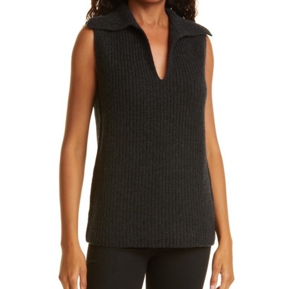 Vince V-Neck Wool & Cashmere Vest in Black - Picture 1 of 5